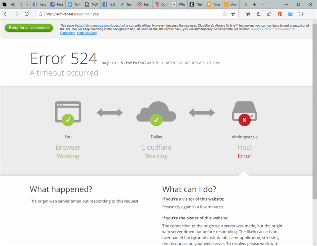 Cloudflare http error 524 Screenshot