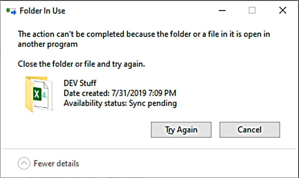 The action can't be completed