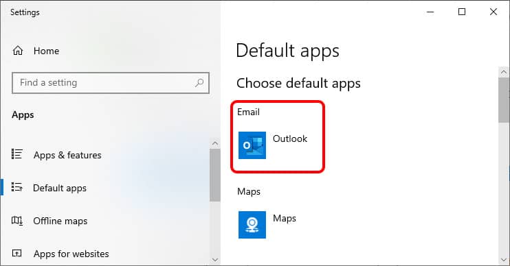 Set Outlook as defailt email app in system default app settings.
